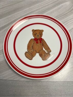 Vintage Curzon Teddy Bear Plate with Red Rim 8”
